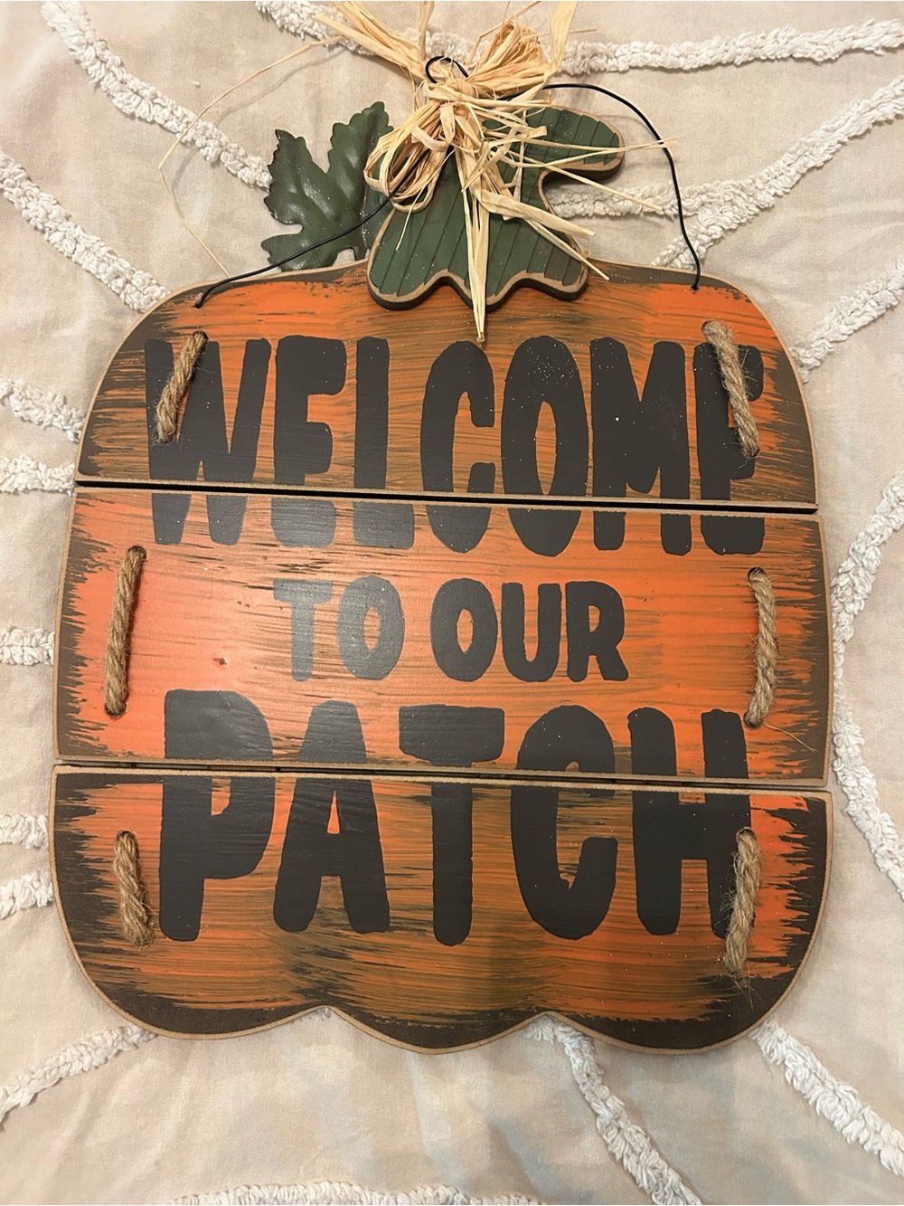 Welcome To Our Patch Pumpkin Wall Sign - Orange Fall Accent